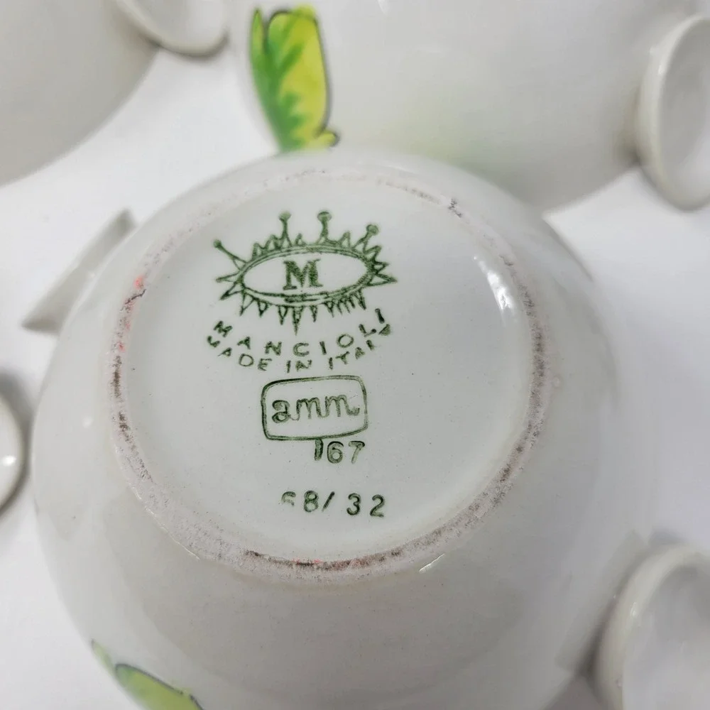 Mancioli Italy Vintage Floral Ceramic Lidded‎ Soup Rice Bowls Set of 4